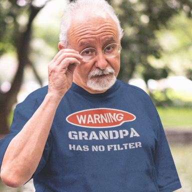Grandpa Has No Filter Unisex Softstyle T-Shirt, Bold WARNING Sign Tee for Funny Granddad Gifts, Father's Day Shirt, Military Style Stencil