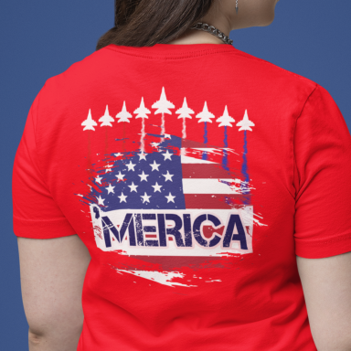 Patriotic USA Flag Merica Unisex Softstyle T-Shirt, American Pride Tee, Fourth of July Shirt, Military Fighter Jet Top, Independence Day